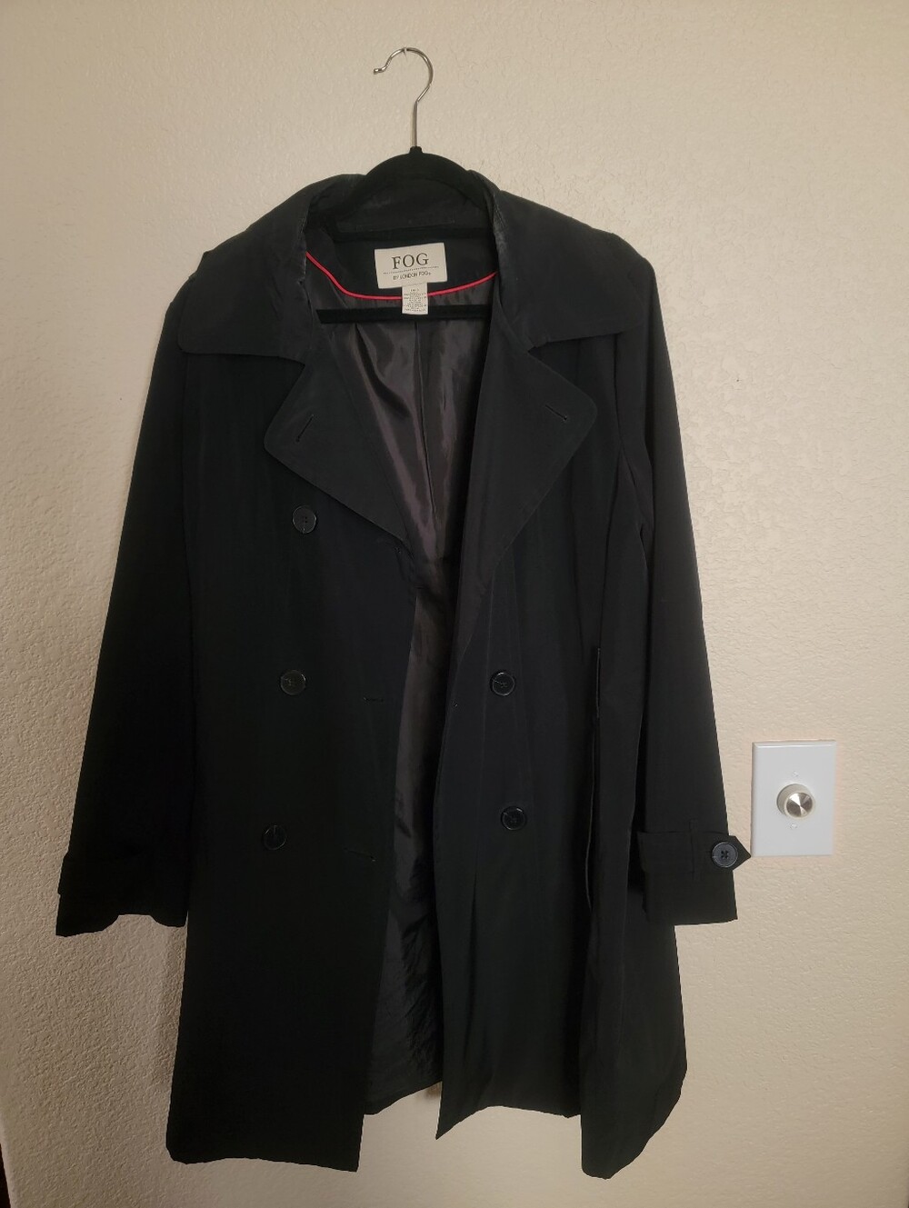FOG by London Fog Classic Black Double Breasted Trench Coat